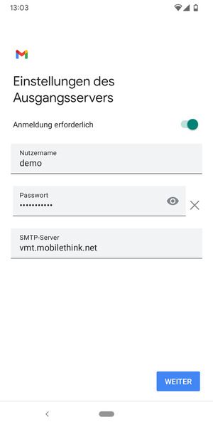Geben Sie die Server-Adresse für ausgehende Post ein