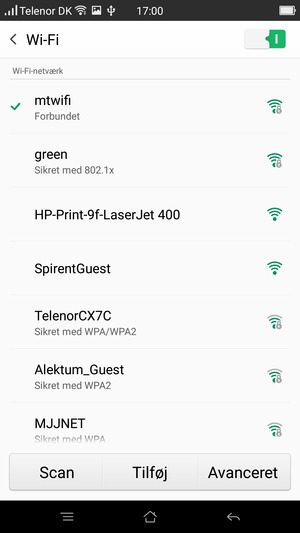 Du er nu tilsluttet Wi-Fi netværket