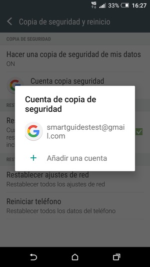 Seleccione su cuenta de copia de seguridad