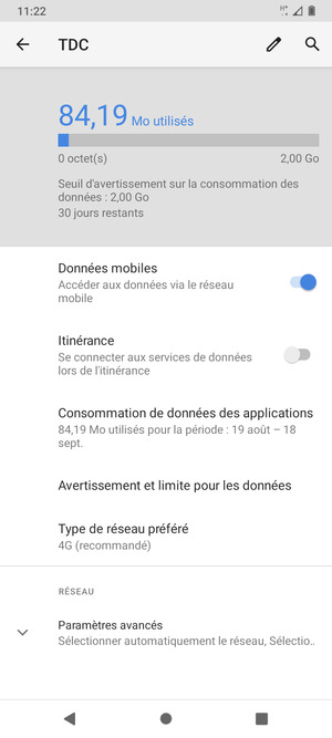 Sélectionnez Paramètres avancés