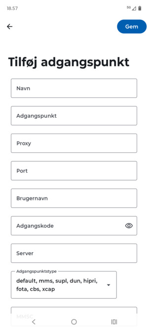 Indtast internet-oplysninger