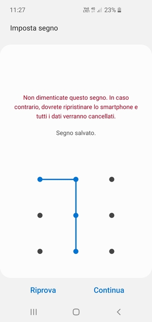 Disegna una sequenza di sblocco e seleziona Continua