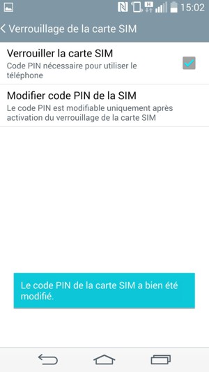 Votre Code PIN de la carte SIM a été modifié