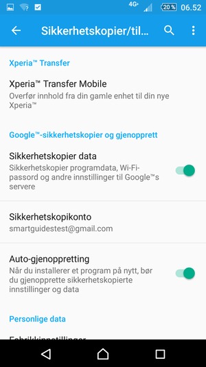Velg Sikkerhetskopikonto