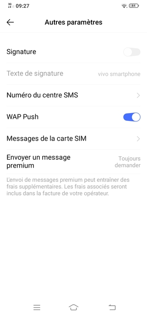 Sélectionnez Numéro du centre SMS