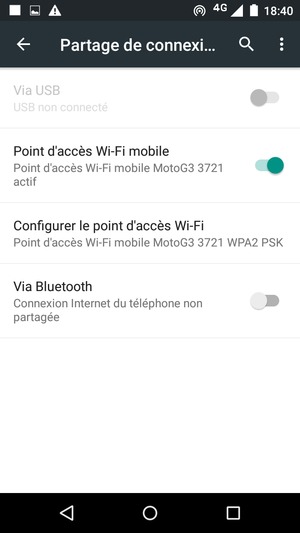 Votre téléphone est maintenant configuré pour être utilisé comme modem