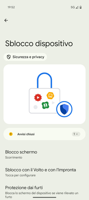 Seleziona Blocco schermo