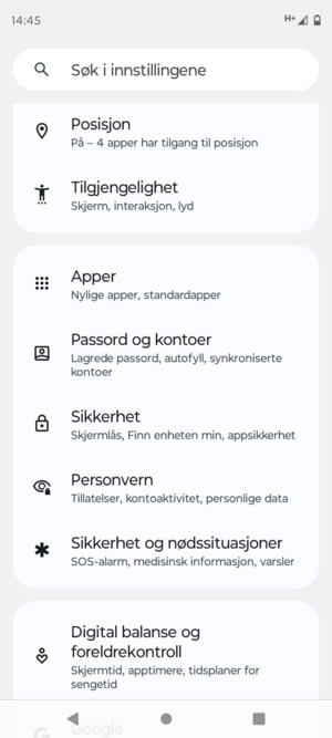 Bla til og velg Sikkerhet