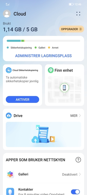 Velg Cloud Sikkerhetskopiering