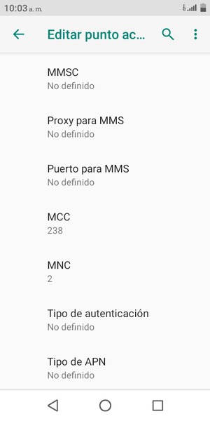 Desplácese hacia abajo e introduzca la información de Internet