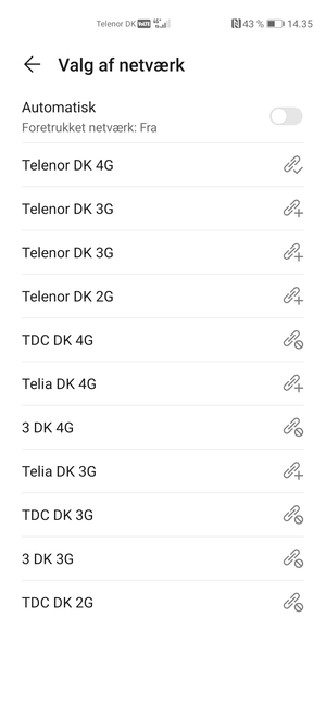 Vælg en netværksudbyder fra listen