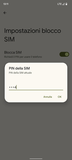 Inserisci PIN della SIM attuale e seleziona OK