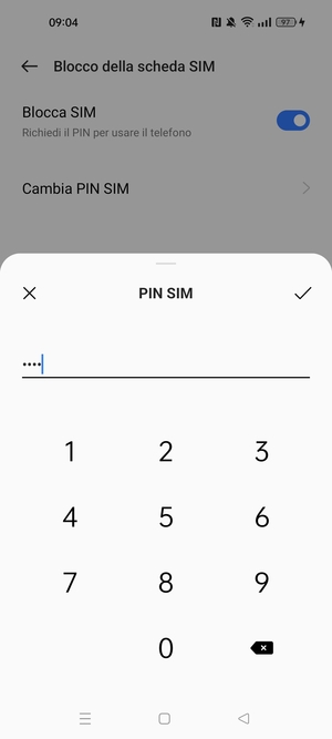 Inserisci PIN attuale della scheda SIM e seleziona OK