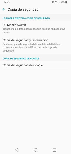 Seleccione Copia de seguridad de Google
