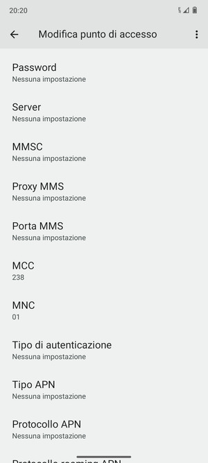 Scorri verso il basso e inserisci le informazioni di internet