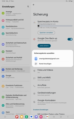 Wählen Sie Ihr Konto für Backup