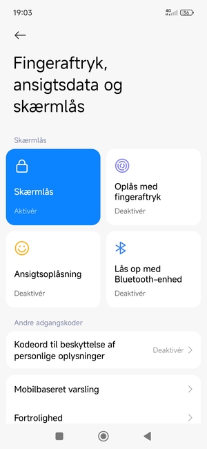 Din telefon er nu sikret med en skærmlås