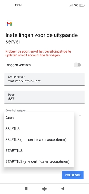 Selecteer Geen en VOLGENDE