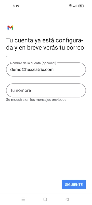 Déle a su cuenta un nombre y escriba su nombre. Seleccione SIGUIENTE