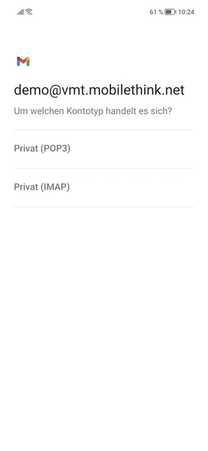 Wählen Sie Privat (POP3) oder Privat (IMAP)