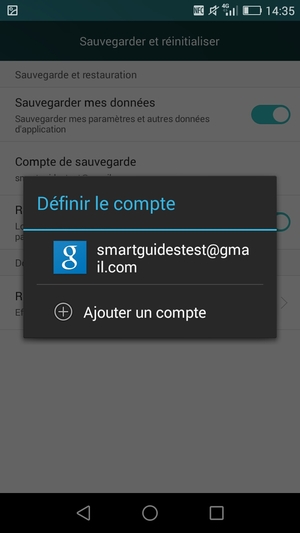 Sélectionnez votre compte de sauvegarde