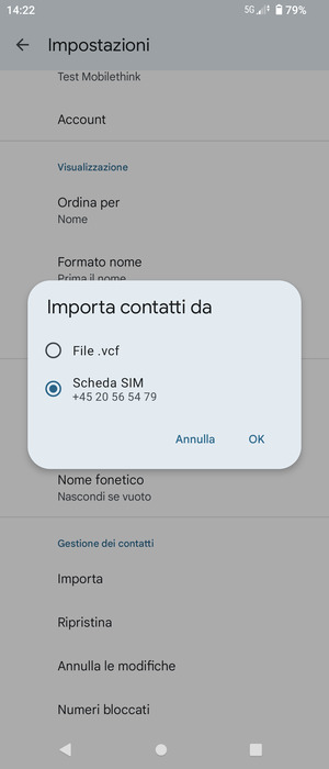 Seleziona Scheda SIM e seleziona OK