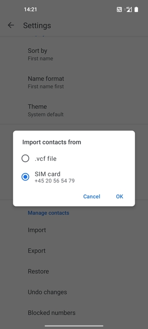 Select SIM card and  OK