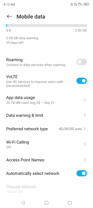 Scroll to and select Access Point Names