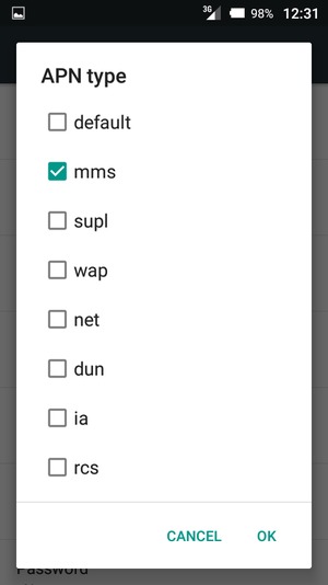 Check the mms checkbox and select OK