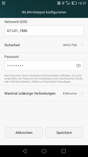Geben Sie ein Passwort mit mindestens 8 Zeichen ein und wählen Sie Speichern