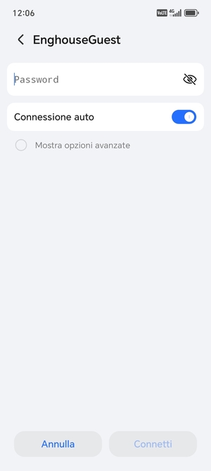Inserisci la password del Wi-Fi e seleziona Connetti