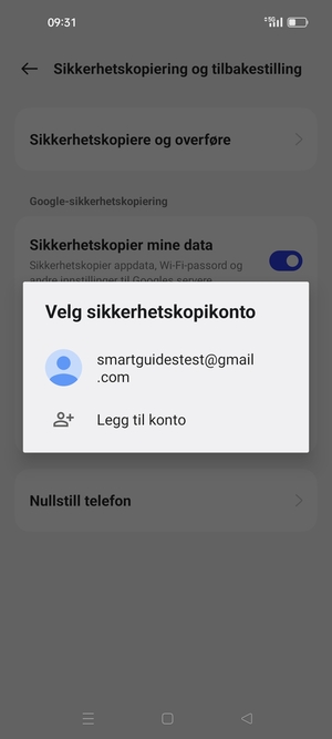Velg sikkerhetskopi-kontoen din