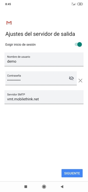 Introduzca la dirección de servidor saliente