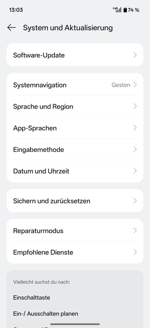 Wählen Sie Sichern und Zurücksetzen