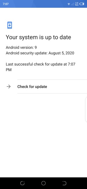 If your phone is up to date, you will see the following screen