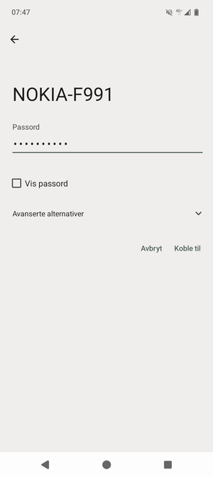 Skriv inn Wi-Fi-passord og velg Koble til