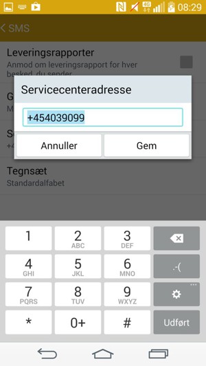 Indtast Servicecenter nummeret og vælg Gem