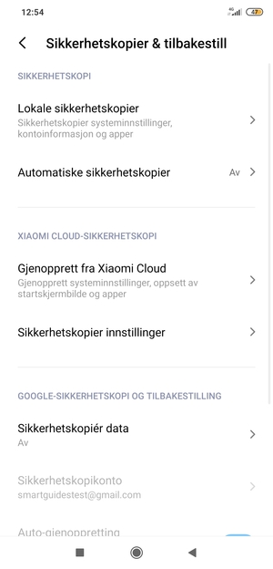 Velg Sikkerhetskopiér data