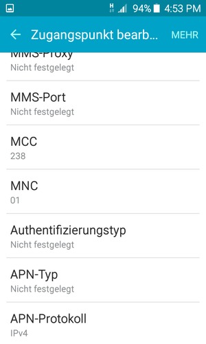 Scrollen Sie nach unten und geben Sie Ihre Internetinformationen ein