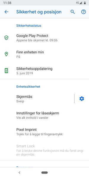 For å aktivere skjermlåsen, gå til Sikkerhet og posisjon-menyen og velg Skjermlås