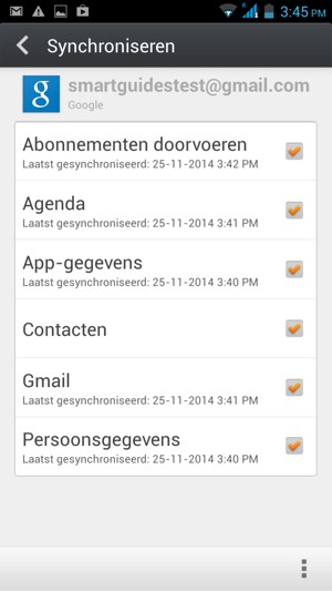 Vink het selectievakje Contacten aan en selecteer de Menu-knop