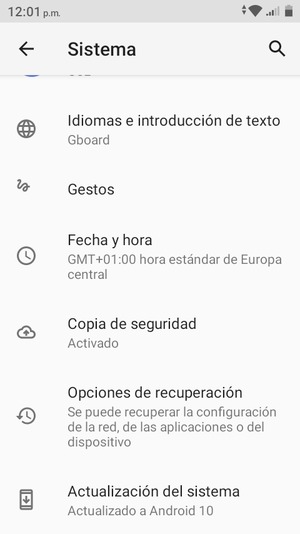 Desplácese y seleccione Actualización del sistema