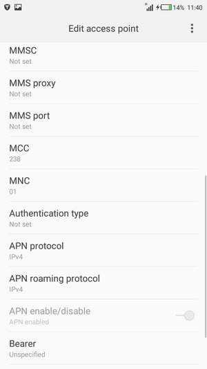 Scroll down and enter MMS information