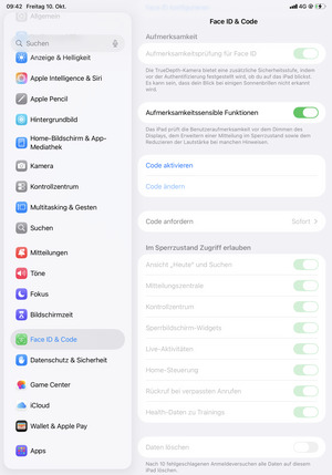 Scrollen Sie und wählen Sie Face ID & Code