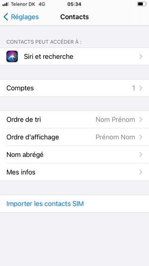 Faites défiler et sélectionnez Importer les contacts SIM