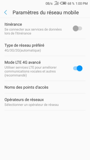 Sélectionnez Type de réseau préféré