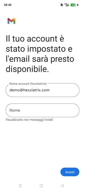 Scegli un nome per il tuo account e inserisci il tuo nome. Seleziona Avanti