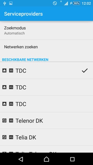Selecteer een netwerkoperator uit de lijst