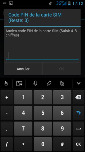 Saisissez votre Ancien code PIN de la carte SIM et sélectionnez OK