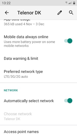 Scroll to and select Access Point Names